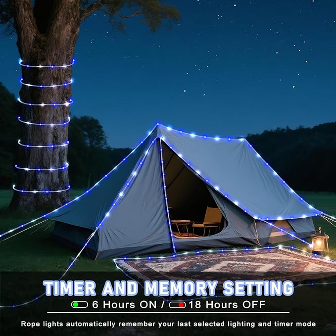 Rope Lights for Outside, 66FT 200 LED Christmas Lights Outdoor with Waterproof 8 Modes, Connectable Tube String Light for Indoor Bedroom, Garden, Backyard, Patio, Pool Decorations - Blue White