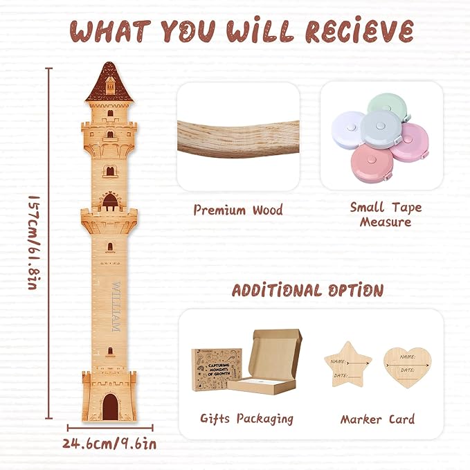 Personalized Name Growth Chart, Castle Height Chart, Customized Name Measuring Board for Kids Height, Kids Growth Measurement Decorative Wall Sticker, Nursery Growth Chart Ruler