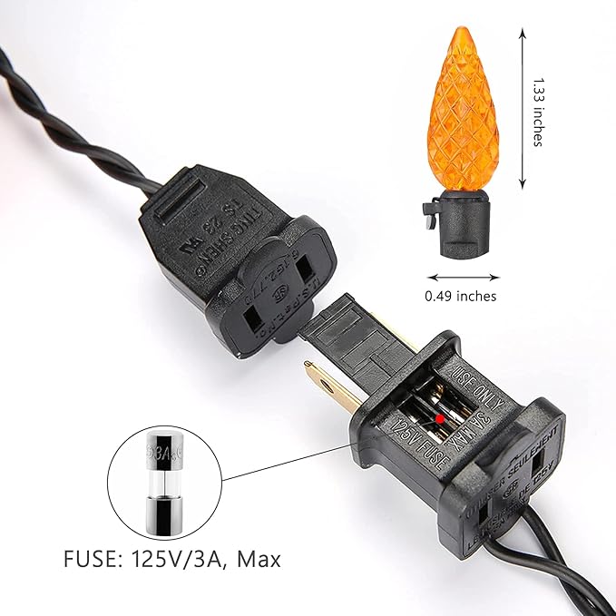 Brizled Orange String Lights, 33ft 100 LED Faceted C5 Orange Halloween Lights, 120V UL Certified Halloween Light Set Connectable Amber Light for Indoor & Outdoor Tree Xmas Party Decoration