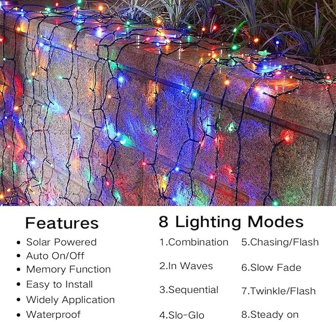 Joomer Solar Christmas Lights Outdoor, 105FT 300 LED 8 Modes Solar String Lights Waterproof Fairy Tree Lights for Garden Yard Patio Christmas Decoration (Multicolor)