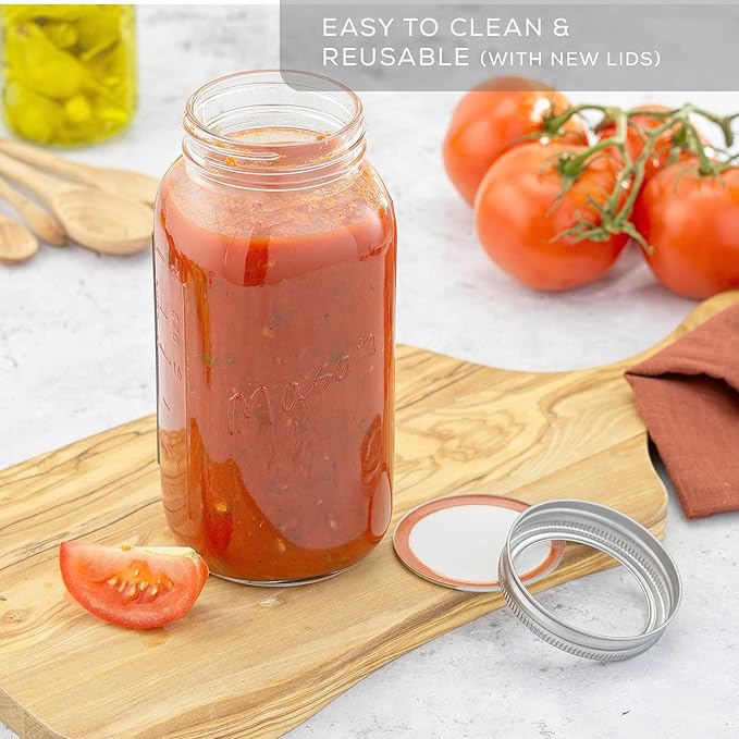 32 Oz Mason Jars With Lids, Labels and Measures! 6-Pack Wide Mouth Mason Jars, Glass Jar with Lid and Band. Airtight Canning Jars, Overnight Oats Jars, Salad Jars, Sourdough Starter Jar
