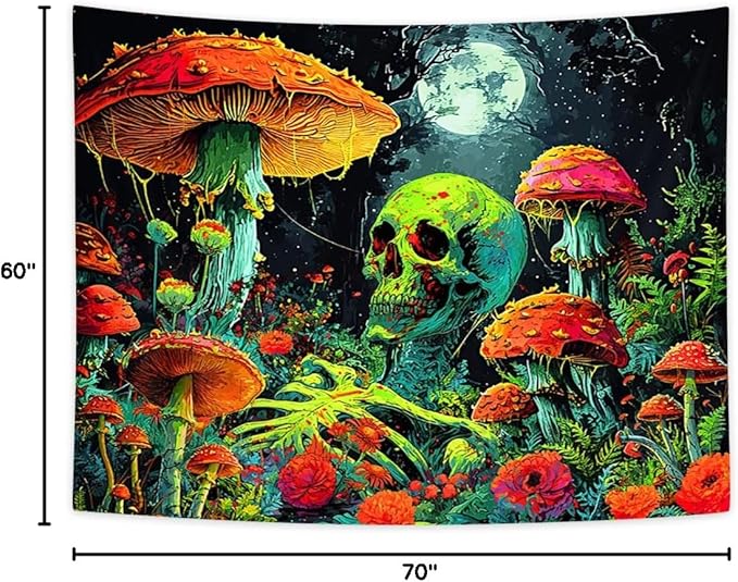 Xiaoput Blacklight Skull Tapestry, Black Light Skeleton Tapestry for Bedroom, UV Reactive Neon Gothic Tapestry for Men, Glow in Dark Trippy Forest Tapestry Wall Hanging for Home Decor,70X60IN
