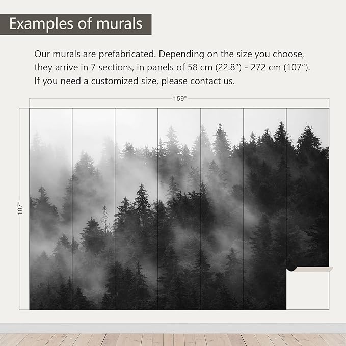 AFZEVEB-Dark Misty Forest Wallpaper Wall murals for Bedroom 159"x107" (Not Peel and Stick)