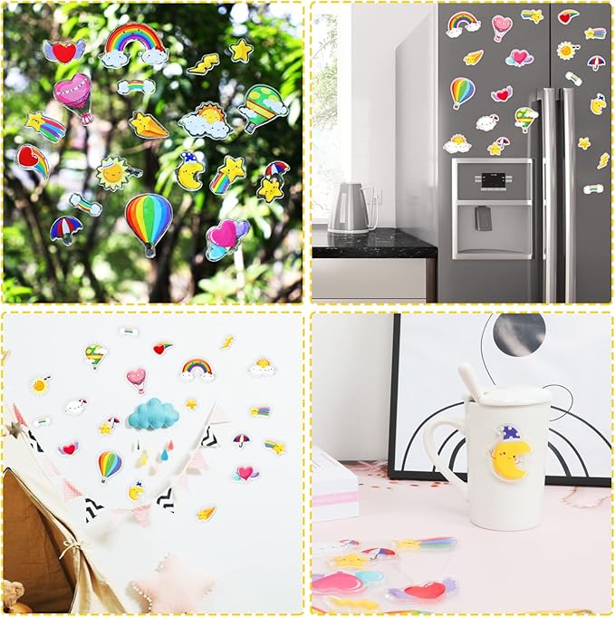20 PCS Rainbow Thick Gel Clings for Classroom Realistic Window Gel Clings Decal Stickers for Kids Toddlers and Adults Home Airplane Nursery Rainbow Party Supplies Removable and Reusable