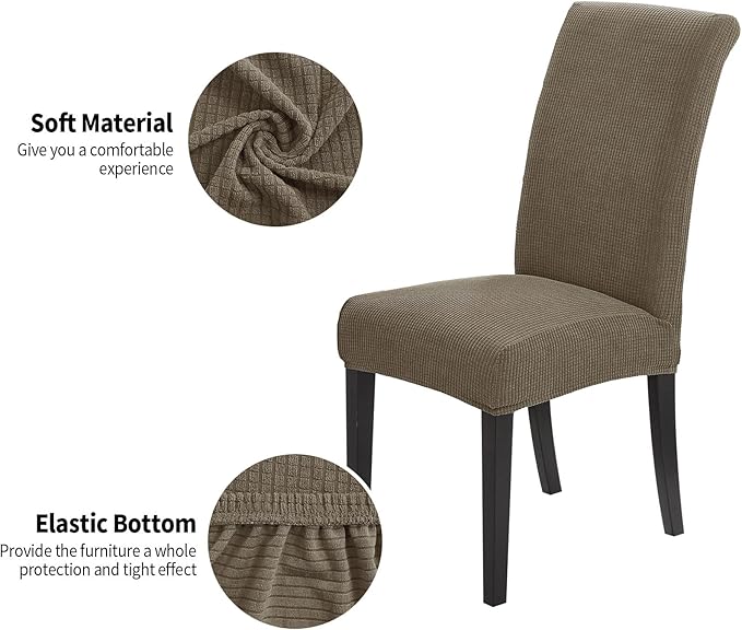 Joccun Chair Covers for Dining Room Set of 6,Dining Chair Slipcovers Stretch Dining Room Chair Covers Seat Protector,Washable Parsons Chair Cover for Home,Hotel,Banquet(Fossil,6 Pack)