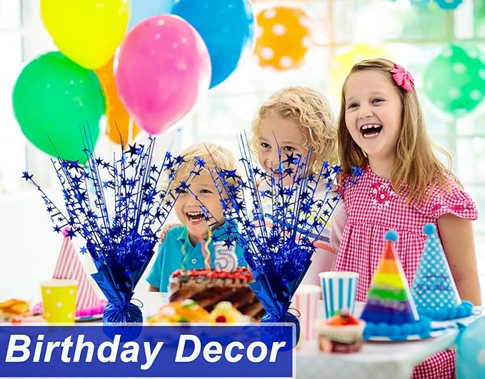 6 Pack Metallic Foil Spray Centerpiece Star Table Decoration Burst Table Centerpieces for Birthday Wedding Anniversary Graduation Holiday Party Supplies Decor, Blue