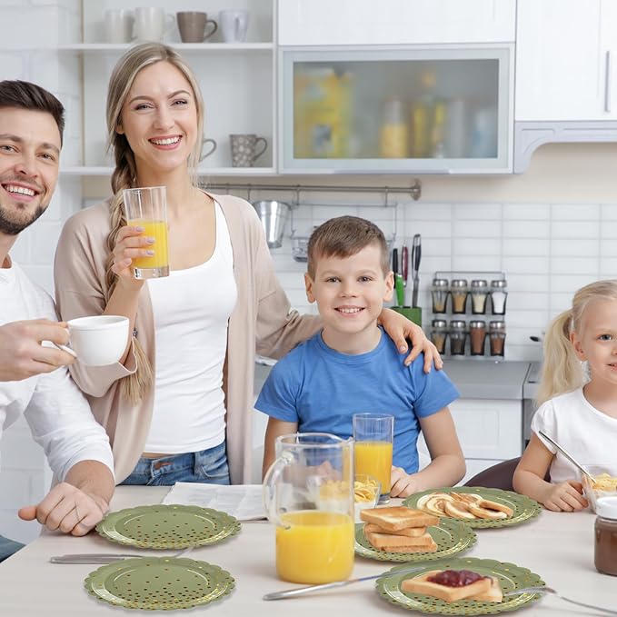 50PCS Sage Green Paper Plates, 7 Inch Scalloped Green and Gold Party Plates Disposable Foil Polka Dots Dessert Plate Cake Plate for Birthday, Baby Shower, Wedding, Bridal Shower St Patricks