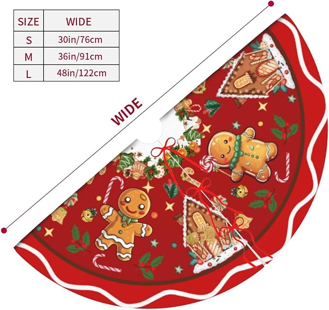 Gingerbread Man Candy Christmas Tree Skirt Xmas Tree Mat Christmas Tree Ornaments Decorations Holiday Party Indoor Outdoor 48"