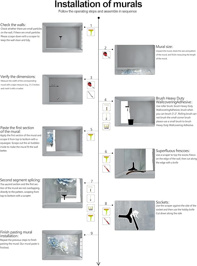 WFBHUA-Blue Floral Wallpaper Mural Modern Peony Flower Wallpaper Large 3D Art Living Room Bedroom Bathroom Wall Mural Decor (Not Peel and Stick)