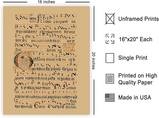 Poster Master Vintage Graduale Aboense Poster - Retro Gregorian Chant Manuscript Print - Hymnal Art - Gift for Men & Women - Great Wall Decor for Dorm, Living Room or Bedroom - 16x20 UNFRAMED Wall Art