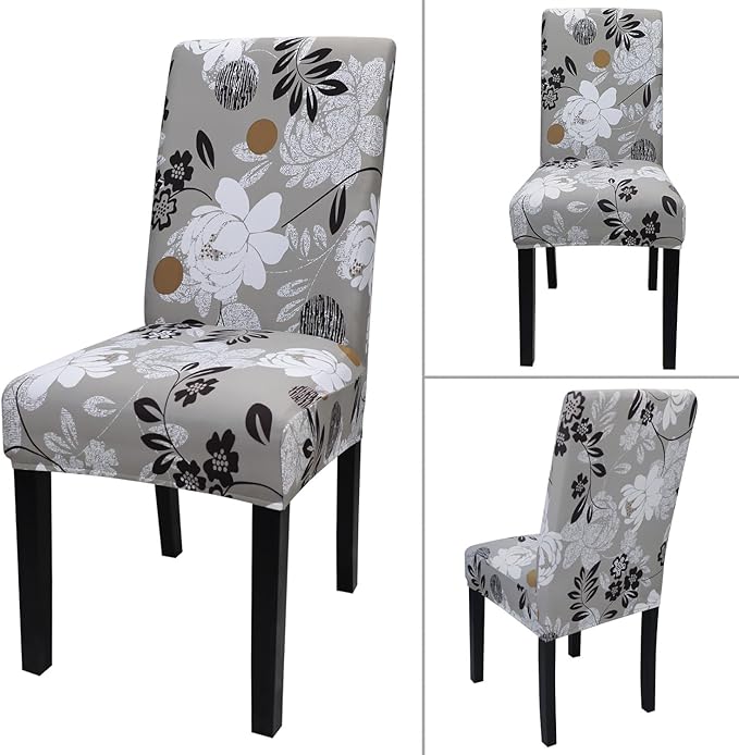 JQinHome Chair Covers for Dining Room Set of 6, High Stretch Removable Washable Parsons Chair Slipcover for Home Party Hotel Wedding Ceremony (Flower,6PCS)