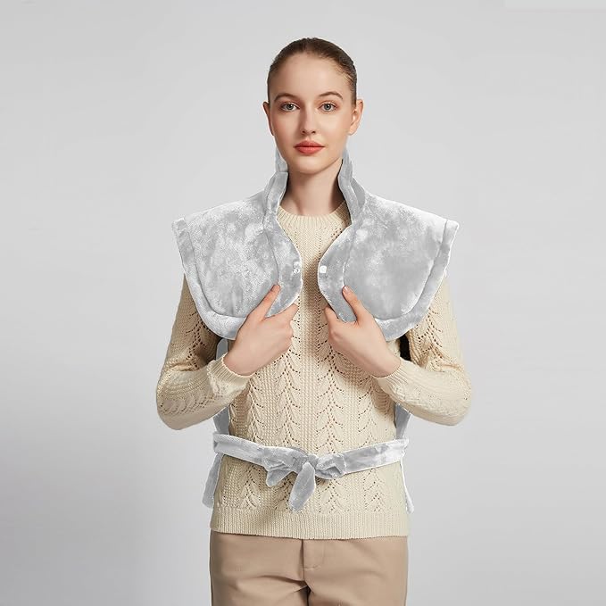 26" x 35" Flannel Neck&Shoulder&Back Heating Pad with 12 Temperature Settings&Countdown Timer, Pain Relief for Back/Neck/Shoulders/Menstrual Pain, Christmas Gifts for Women Men Mom Dad(Light Grey)