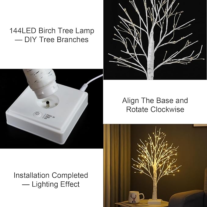 144 LED Birch Tree Lights, DIY Artificial Tree Lamp Timer Battery/USB Operated, Tabletop Bonsai Fairy Light Spirit Tree for Bedroom Christmas Home Gifts Decor (Warm White)
