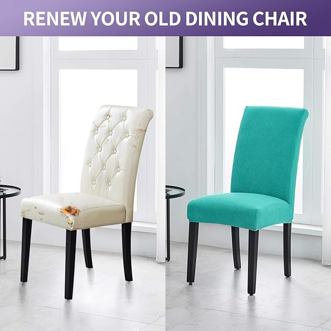 Joccun Chair Covers for Dining Room Set of 6,Dining Chair Slipcovers Stretch Dining Room Chair Covers Seat Protector,Washable Parsons Chair Cover for Home,Banquet(Turquoise,6 Pack)