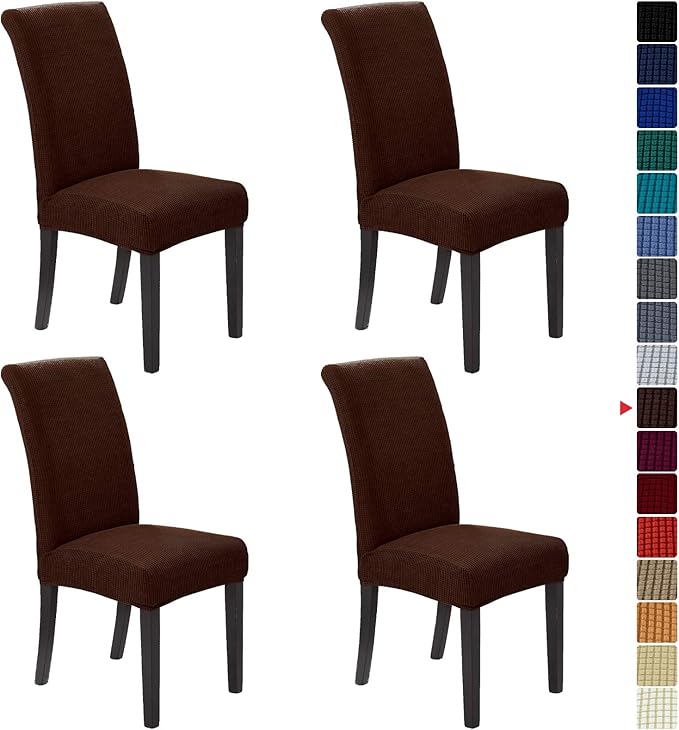 Howhic Stretch Chair Covers for Dining Room Set of 4, Removable Washable Dining Room Chair Covers, Dining Chair Slipcovers Seat Protector, Great Home Decor and Banquet Upholstery (Chocolate, 4 Pack)