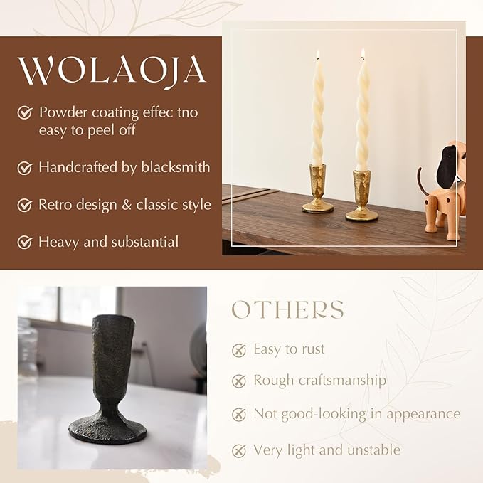 Candle Sticks Holder Decor, Set of 2 Vintage Gold Candle Holders, Modern Decorative Tapered Candlestick Holders Centerpiece for Dining Table Centerpiece, Wedding, Party Decor