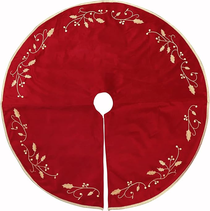 36 Inches Christmas Tree Skirt, Classical Velvet Fur Plush Red Tree Skirt, Xmas Tree Skirts for Merry Christmas Party Rustic Vintage Christmas Tree Decorations