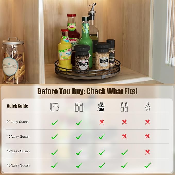 Lazy Susan Turntable Organizer for Table Top, 9’’ Round Wooden Lazy Susan for Cabinet Kitchen Countertop Pantry Dining Coffee Table for Condiments Spices, Rustic Bathroom Vanity Tray for Soap Candle