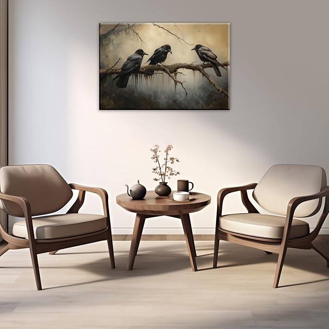 OAAPITI Halloween Decor Vintage Crow Wall Art Retro Art Poster Creepy Raven Picture Print Horrid Cemetery Painting Artwork Home Wall Decor(Artwork-4,12"x18")