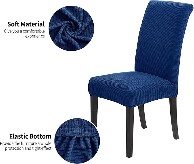 Joccun Chair Covers for Dining Room Set of 4, Dining Chair Slipcovers Stretch Dining Room Chair Covers Seat Protector,Washable Parsons Chair Cover for Home,Banquet(Classic Blue,4 Pack)