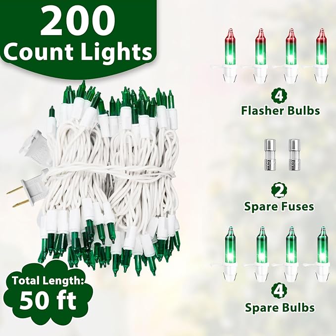 St. Patrick's Day Mini String Lights Green Christmas Lights, 50FT 200 Incandescent Bulbs Green Lights with White Wire for Christmas Tree, Garland, Indoor & Outdoor St Patricks Day Decoration
