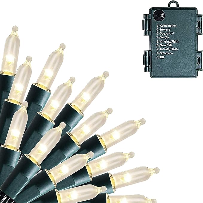 Dazzle Bright 50 LED Batter Operated Christmas Lights, 16 FT Waterproof Mini String Lights with 8 Modes for Xmas Indoor Outdoor Yard Garden Holiday Wedding Decorations, Warm White