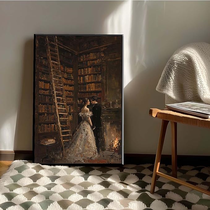JFHCQJPK Gothic retro library scene decoration melancholy calm art college style wall aesthetic antique style home decoration suitable for bedroom living room20x30in Metal blackFramed