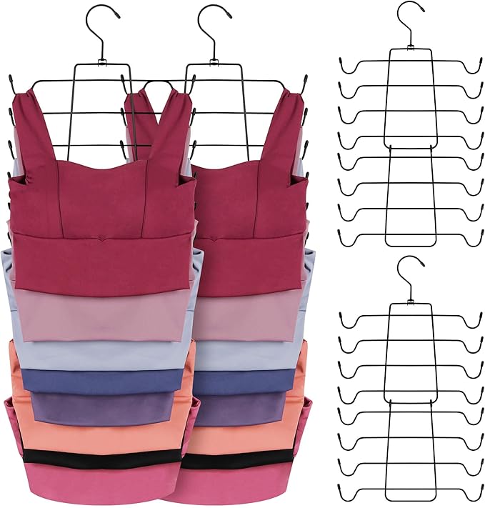 ZEDODIER 6 Pack Tank Top Hanger, Space Saving Bra Hangers, Non-Slip Hanging Sport Bras Holder, Closet Organizers and Storage for Camisoles Tank Tops Bras Ties Swimsuits Strappy Dress, Black