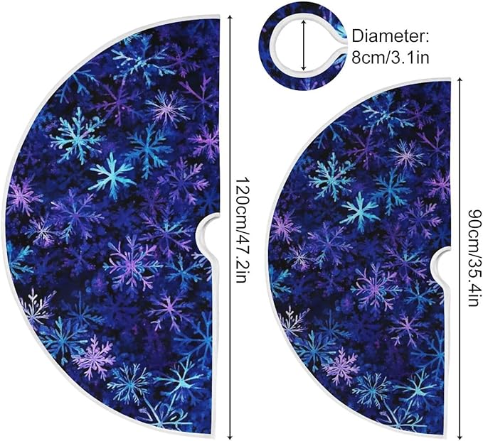 Christmas Blue Purple Snowflake Tree Skirt, Seasonal Tree Mat Holiday Party Supplies Ornaments Indoor Outdoor Decorations for Tabletop Trees 35.4 Inches