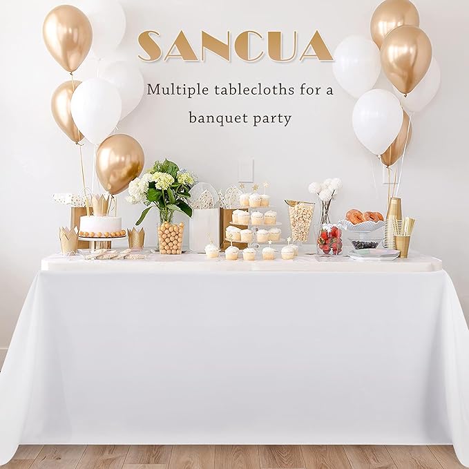 sancua 6 Pack White Tablecloth 90 x 132 Inch - Rectangle Table Cloth for 6 Feet Tables Stain and Wrinkle Resistant Washable Polyester Table Cover for Dining Wedding Banquet Party Buffet Restaurant