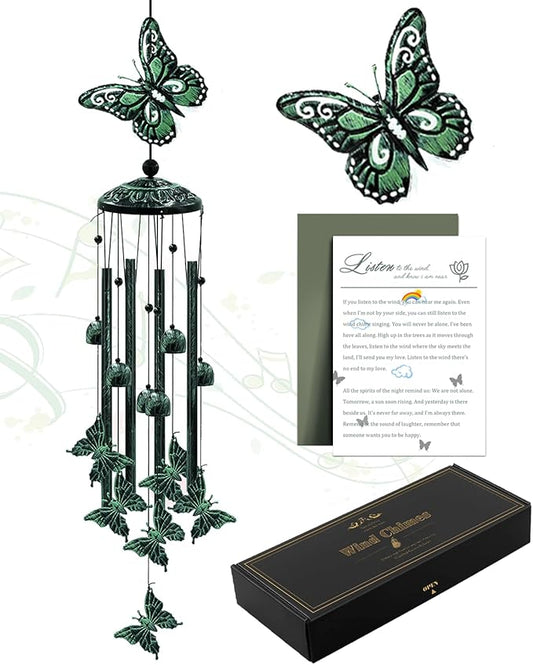 Wind Chimes for Outside, 33" Butterfly Wind Chimes Outdoor, Gifts for Women Mom Grandma Birthday, Gift for Garden Porch Patio Home Decor (Green)