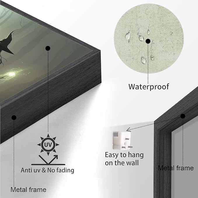 JFHCQJPK Vintage 3 witches canvas wall decor melancholy dark Halloween poster wall decor holding a staff print Gothic horror Halloween painting print for living room bedroom8x12in Metal blackFramed