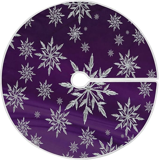 Christmas Snowflake Purple Tree Skirt, Seasonal Tree Mat Holiday Party Supplies Ornaments Indoor Outdoor Decorations for Tabletop Trees 35.4 Inches