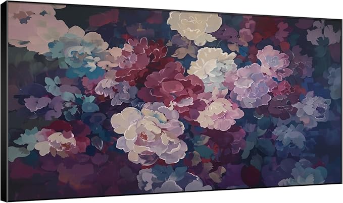 SIGNWIN 30"x60" Extra Large Framed Wall Art Bold Peony Bloom in Colorful Impressionist Style, Lush Floral for Home Living Room Bedroom Decor (Frame Assembly Required)