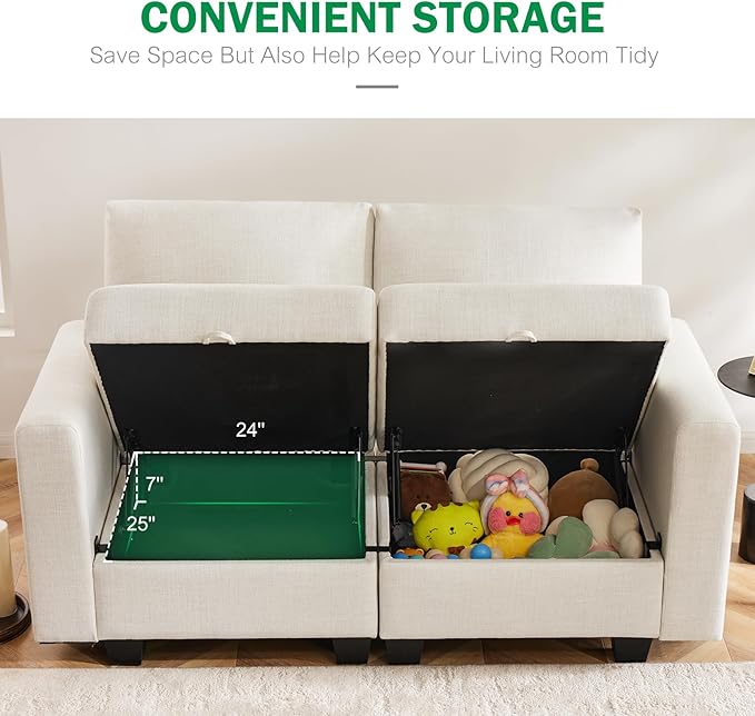 38.5 Oversized Accent Chair with Storage Beige, Single Modern Accent Sofa Chair with Arms for Apartment Living Room Linen(21" Deep Seat)