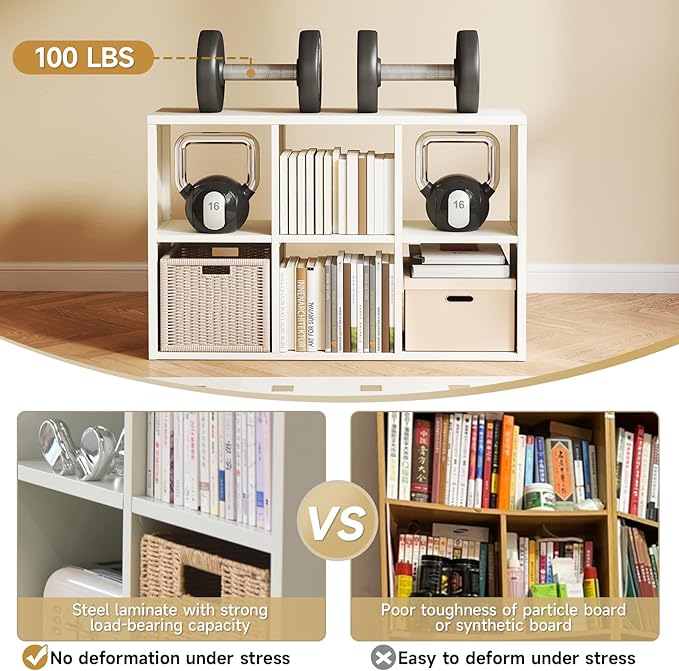 6 Cube Storage Organizer, Black Bookshelf with Storage, 2 Tier Storage Cubes,Freestanding Storage Organizer with Shelves for Living Room, Study