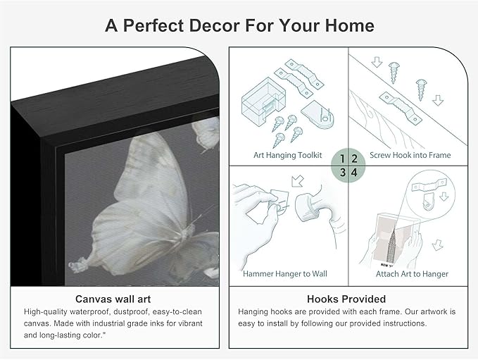 JFHCQJPK Vintage Gothic Feminine Canvas Wall Art Print Butterfly Poster Moody Preppy Wall Art Dark College Decor for Home Bedroom12x16in Metal blackFramed