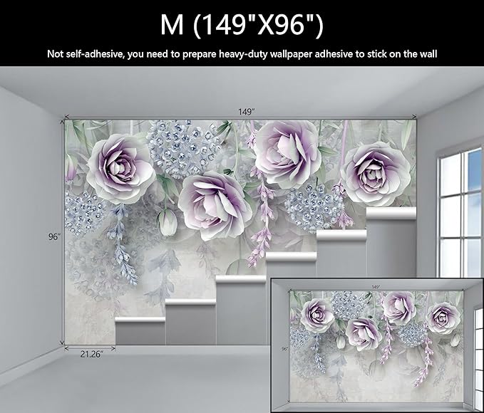 WFBHUA-Purple Rose Floral 3D Wallpaper Mural Modern Flower Leaf Wallpaper for Bedroom Wall Murals Decoration(Not Peel and Stick)