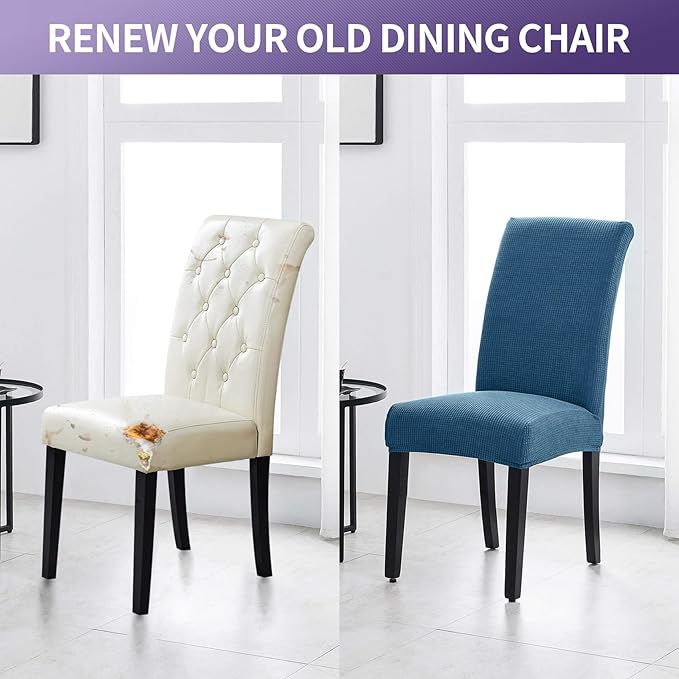 Joccun Chair Covers for Dining Room Set of 4,Chair Slipcovers Stretch Dining Room Chair Covers Seat Protector,Washable Parsons Chair Cover for Home,Hotel,Banquet(Dark Blue,4 Pack)