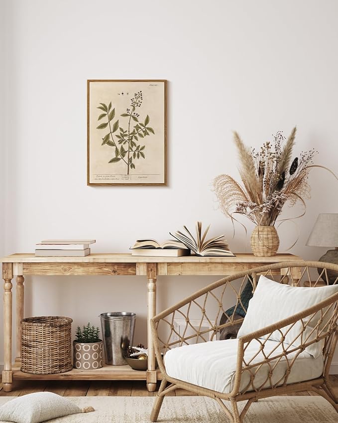 VIYYIEA Framed Canvas Wall Art Home Decor Boho Plant Wall Decor Minimalist Botanical Print Canvas Wall Art Pictures for Rustic Vintage Farmhouse Home Kitchen Room Decor 12x16in