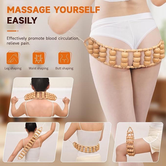 3-in-1 Wood Therapy Massage Tools Lymphatic Drainage Massager Maderoterapia Kit Wooden Gua Sha Massager Body Sculpting Tools for Muscle Pain Relief, Anti-Cellulite, Body Contouring and Shaping
