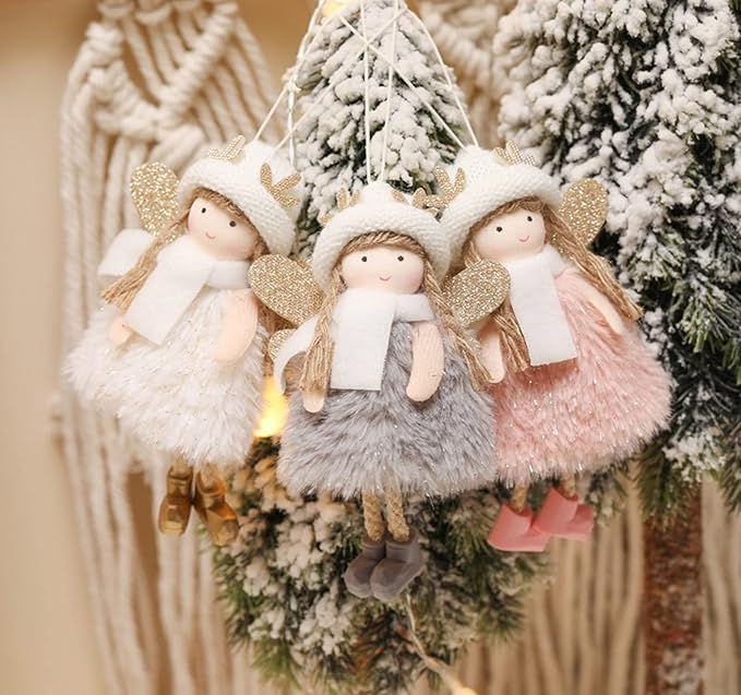 3pcs Christmas Angel Doll Decoration, Christmas Tree Hanging Ornaments, Thanksgiving Day Birthday Gifts, Fairy Presents, Tree Hanging Pendant, Home Party Ornament, Gift Toys for Kids
