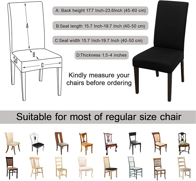 JQinHome Dining Room Chair Covers Set of 8, High Stretch Chair Slipcover Removable Washable Chair Seat Protector Cover for Home Party Hotel Wedding Ceremony (Black)