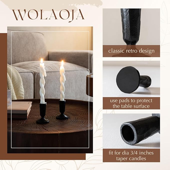 Candle Sticks Holder Decor, Set of 2 Vintage Black Candle Holders, Modern Decorative Tapered Candlestick Holders Centerpiece for Dining Table Centerpiece, Wedding, Party Decor