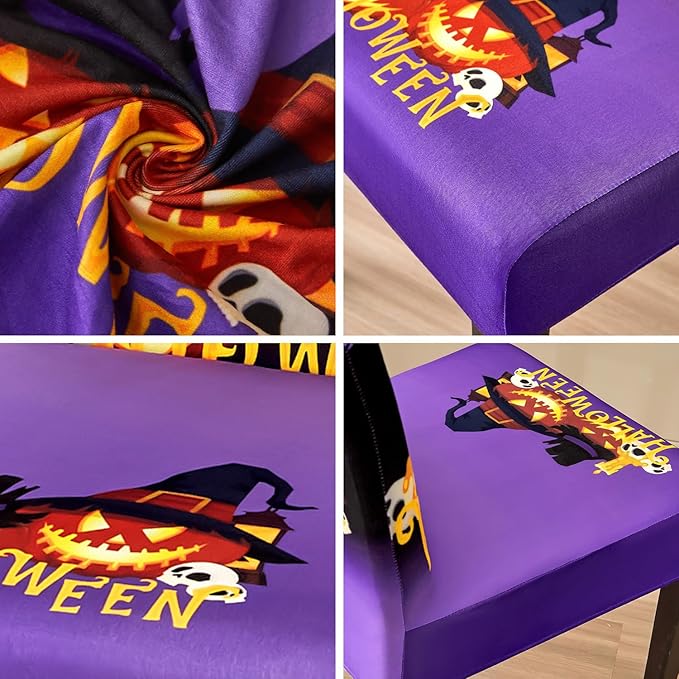 JQinHome Purple Halloween Chair Slipcover, Castle Chair Covers Set of 4, High Stretch Washable Chair Protector Cover for Dining Room, Kitchen,Home Party,Wedding Ceremony(Purple,4PC)