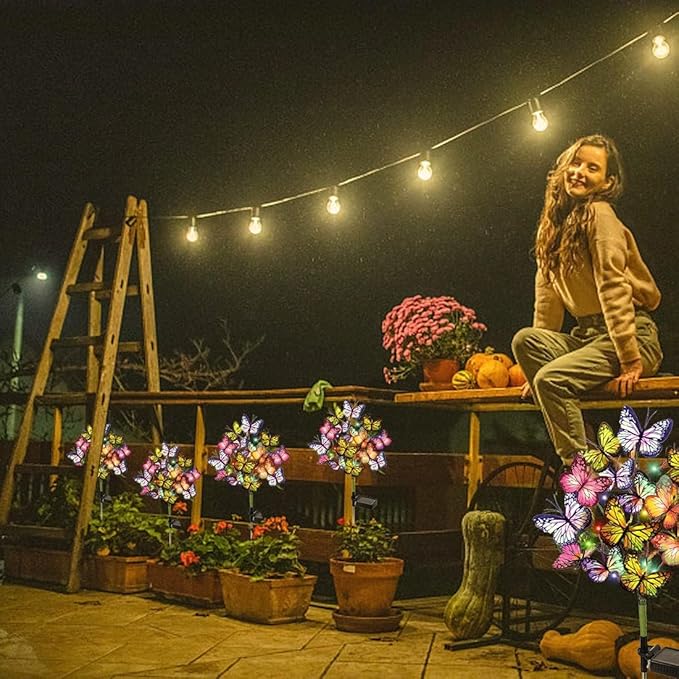 Solar Garden Lights Outdoor Waterproof Decorative Solar Lights Outdoor 8 Pack with 176 LED 136 Butterfly Flower Garden Decor Yard Decorations Patio Lawn, Gifts for Mother's Day Mom Women