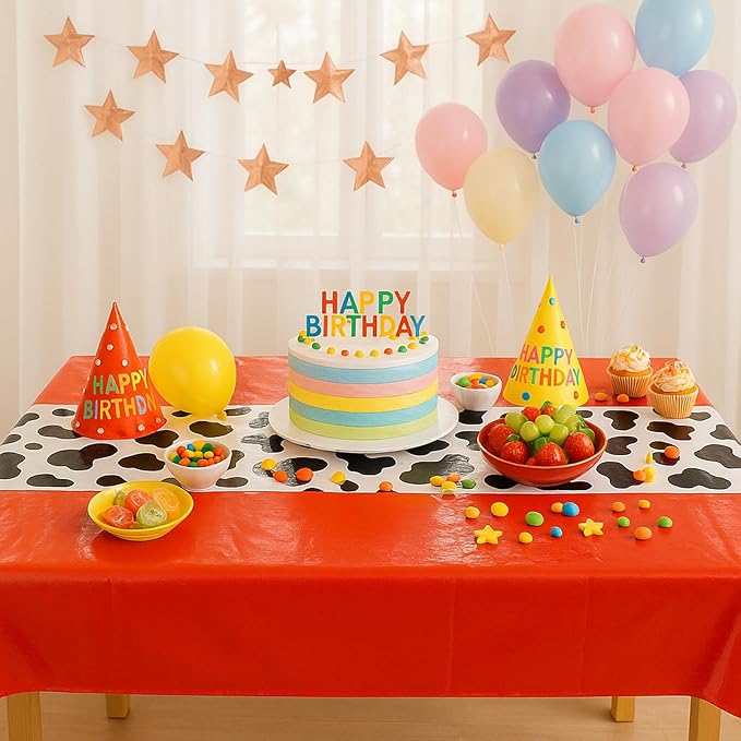 3 Pack 108 x 54 Inch Cow Print Tablecloth Cow Plastic Table Cover Birthday Party Table Cloth Disposable Plastic Farm Animal Party Cover for Disco Cowgirl Decorations Supplies Red