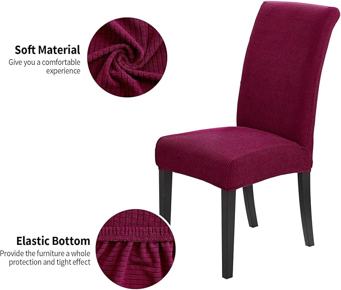 Joccun Chair Covers for Dining Room Set of 6,Dining Chair Slipcovers Stretch Dining Room Chair Covers Seat Protector,Washable Parsons Chair Cover for Home,Banquet(Wine Red,6 Pack)