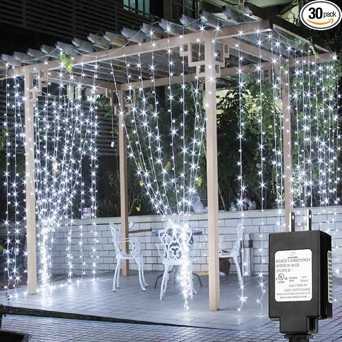 Solhice LED Curtain Lights Outdoor 30ft x10ft Cool White, 720 LED Plug in Hanging Christmas String Lights Indoor, Twinkle Light Backdrop for Outside Backyard Wedding Bedroom Decor (Not Connectable)