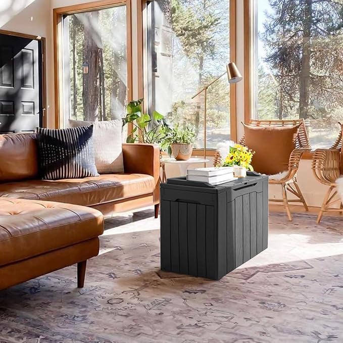JUMMICO 31 Gallon Resin Deck Box Waterproof Indoor Outdoor Storage Boxes for Patio Furniture Cushions and Garden Tools (Gray)